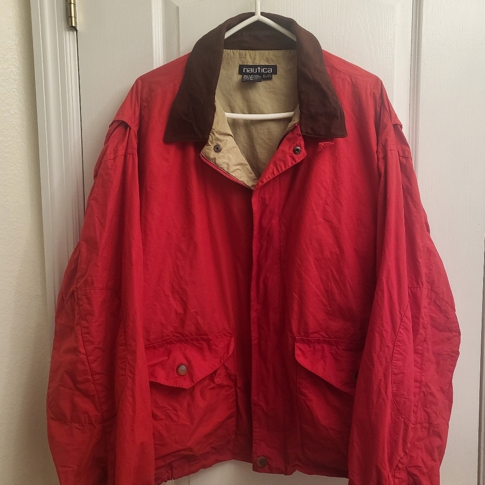 Nautica Men's Red Jacket with Brown Collar Pre-own In good condition